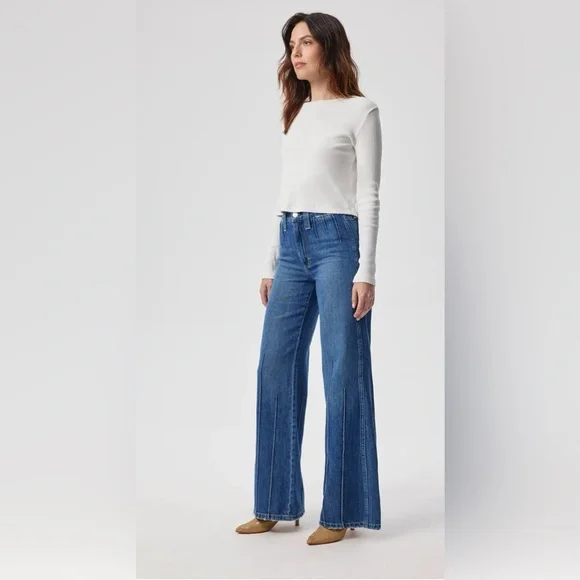 AMO Sara Trouser Dark Wash Wide Leg Striped in Delight Denim Jeans in Size 26 - Picture 2 of 16